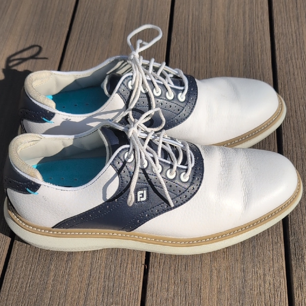FootJoy Men's White and Navy Golf Shoes